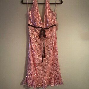 NWT Vintage Y2K Jovani Pink Sequin Halter Dress Size 4